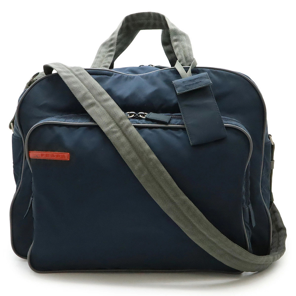Prada Sport Boston Bag Travel Shoulder Blue Navy Blue